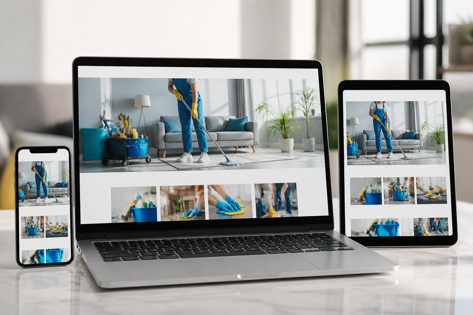 SEO para Cleaning Services nos EUA: Guia Completo 2 imagem de um site de serviço de limpeza com layout responsivo