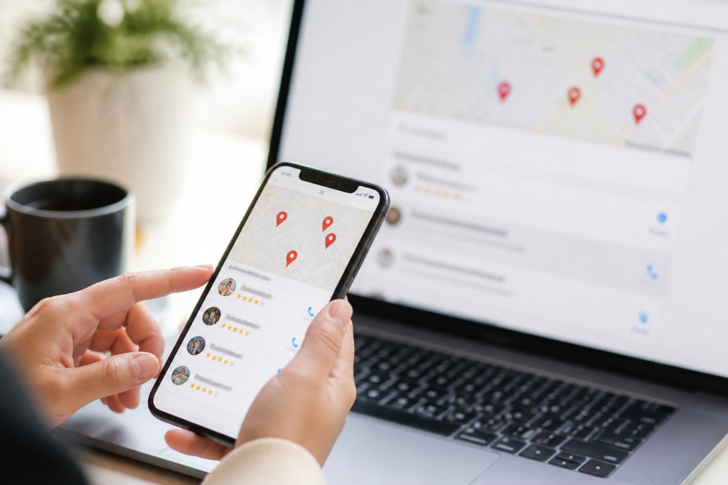 Google Local Services: Benefícios para Pequenas Empresas 5 Tela de smartphone mostrando resultados de serviços locais no Google.