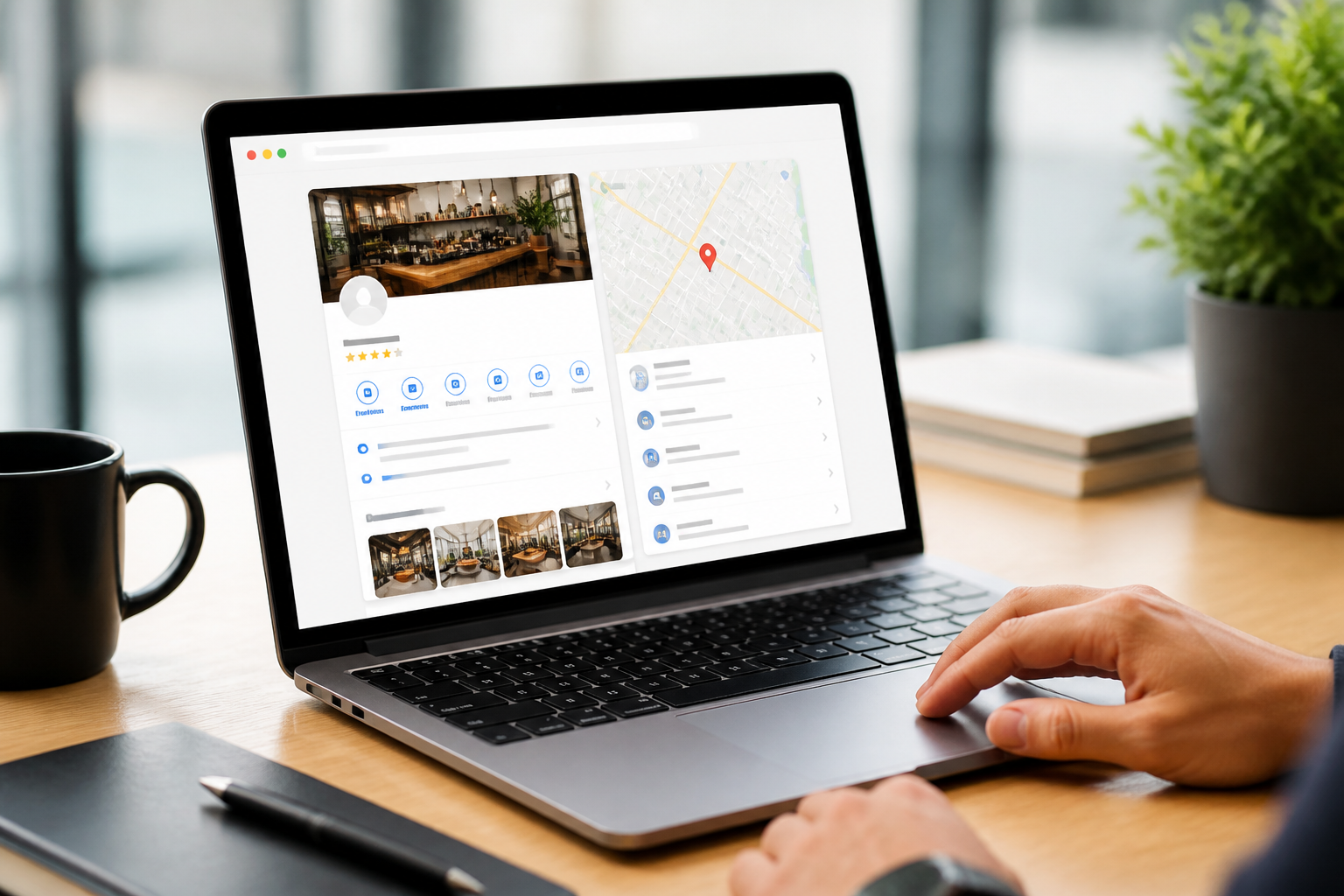 Configuração Google Business: Guia para Pequenos Negócios 1 configuracao do google Business Profile para pequenos negocios — um computador exibindo uma página do Google Business Profile