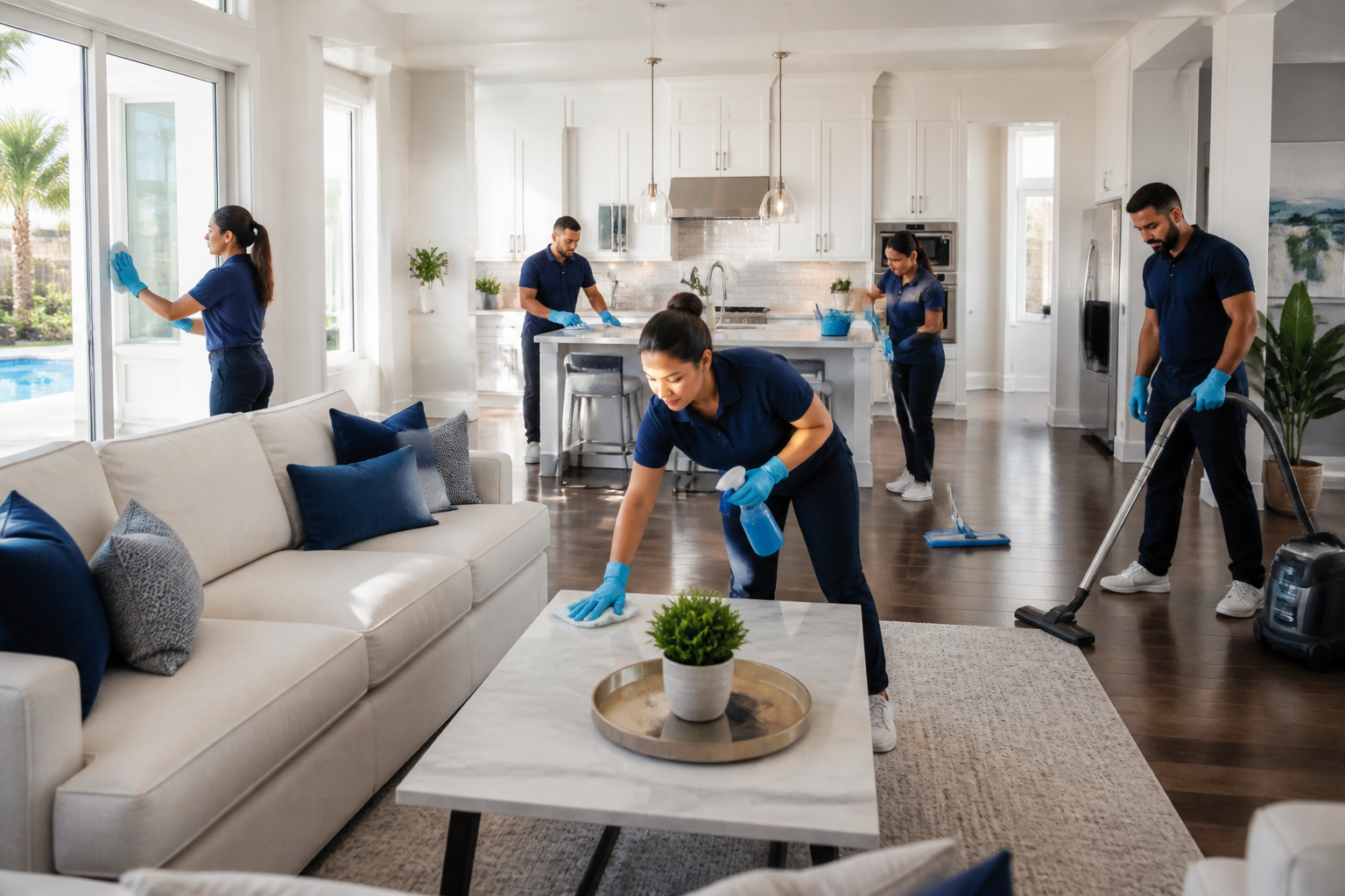 Marketing para Brasileiros na Flórida: Guia Completo 1 marketing para brasileiros na florida — equipe de limpeza trabalhando em uma casa na Flórida