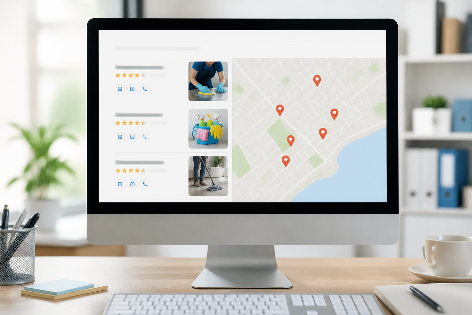 Marketing Digital para Empresas de Limpeza nos EUA 2 marketing para empresa de limpeza — Computador exibindo resultados de busca no Google Local Services
