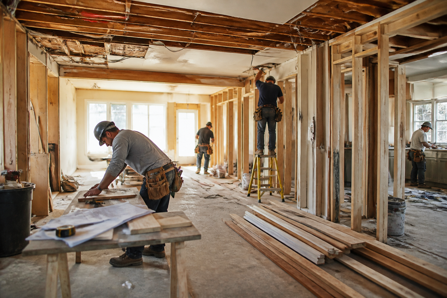 Otimizar Google para Remodeling: Dicas Essenciais 2 Google para reformas nos EUA — Equipe de remodelação trabalha em um canteiro de obras