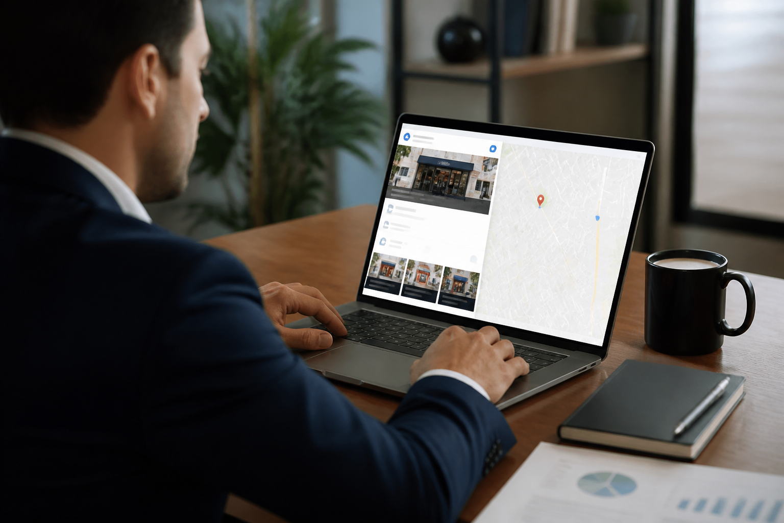 google business profile 1 Google Business Profile — Empresário acessando perfil no laptop