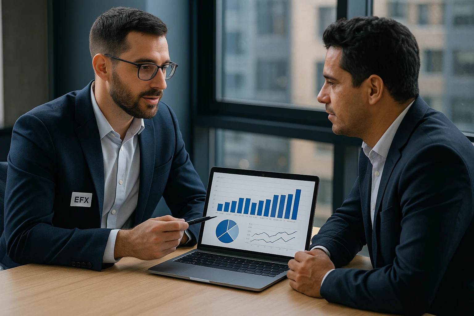 Google Local Services Ads: Guia Completo para Brasileiros 3 Anúncios para brasileiros EUA — Profissional da Agência EFX consultando empresário com gráficos de performance